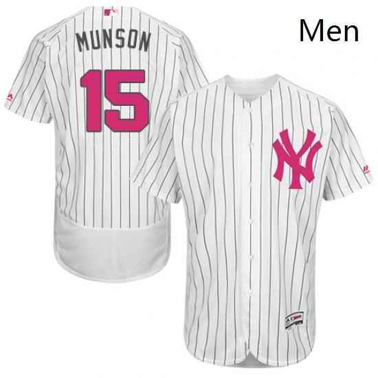 Mens Majestic New York Yankees 15 Thurman Munson Authentic White 2016 Mothers Day Fashion Flex Base Jersey